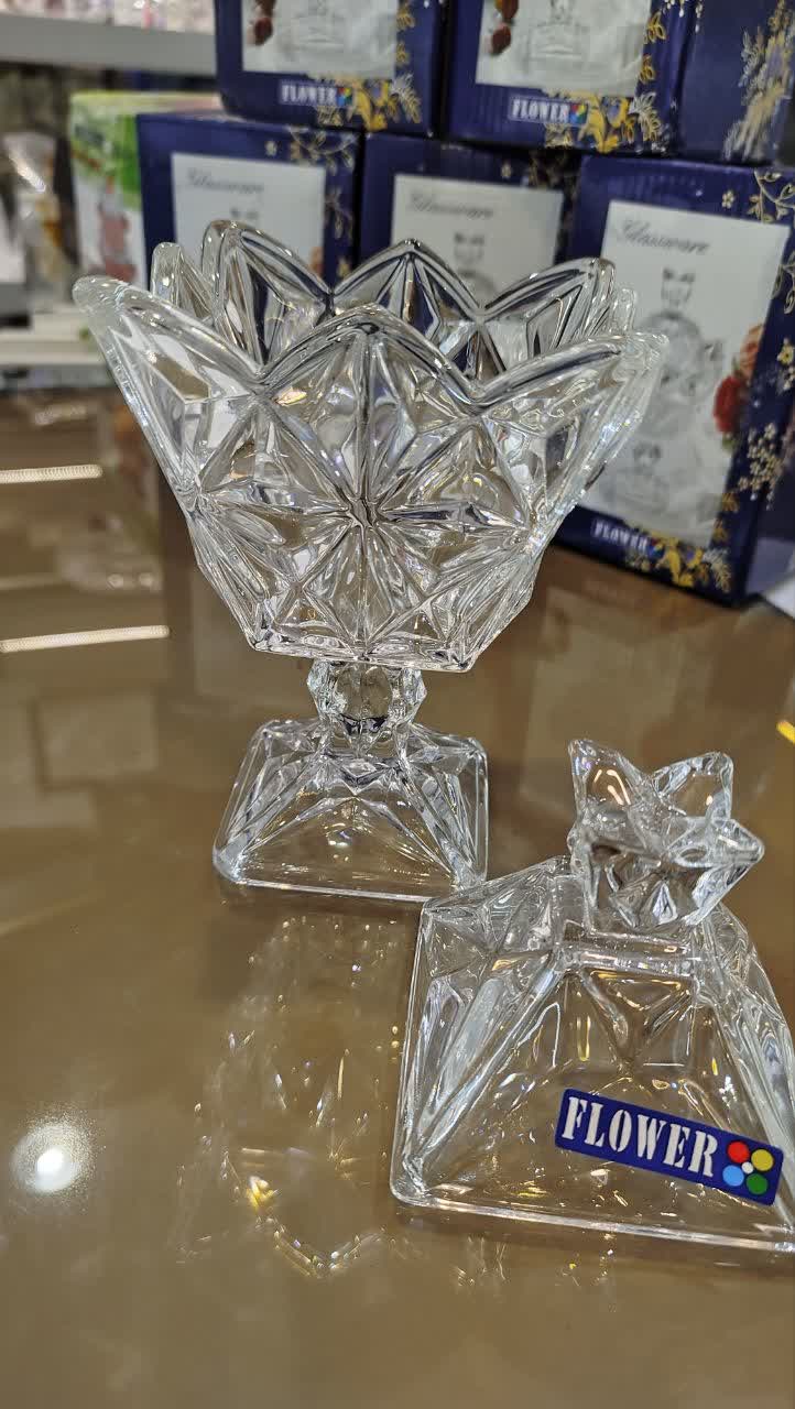قندان کریستال  پایه دار مدل یخی وارداتی
